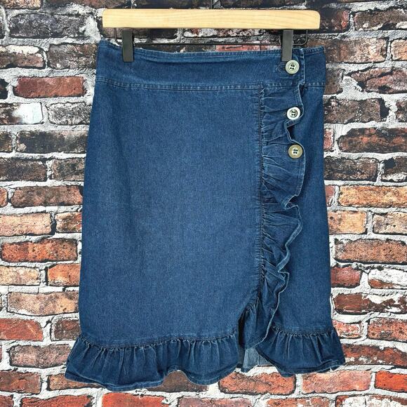 Vesti Denim Side Button Ruffle Skirt Size 6 - Picture 1 of 5